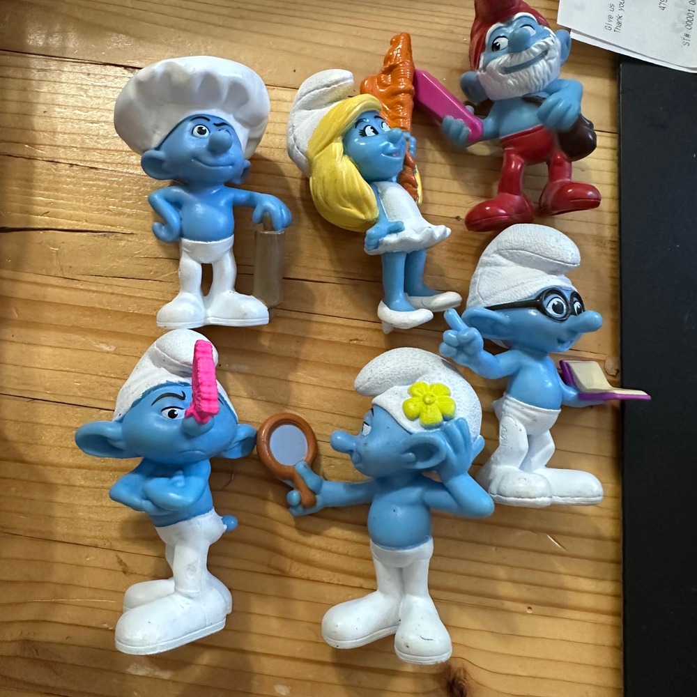 Vintage 2011 Smurfs McDonald's Happy Meal PVC Figures Set of 6 Papa Smurfette